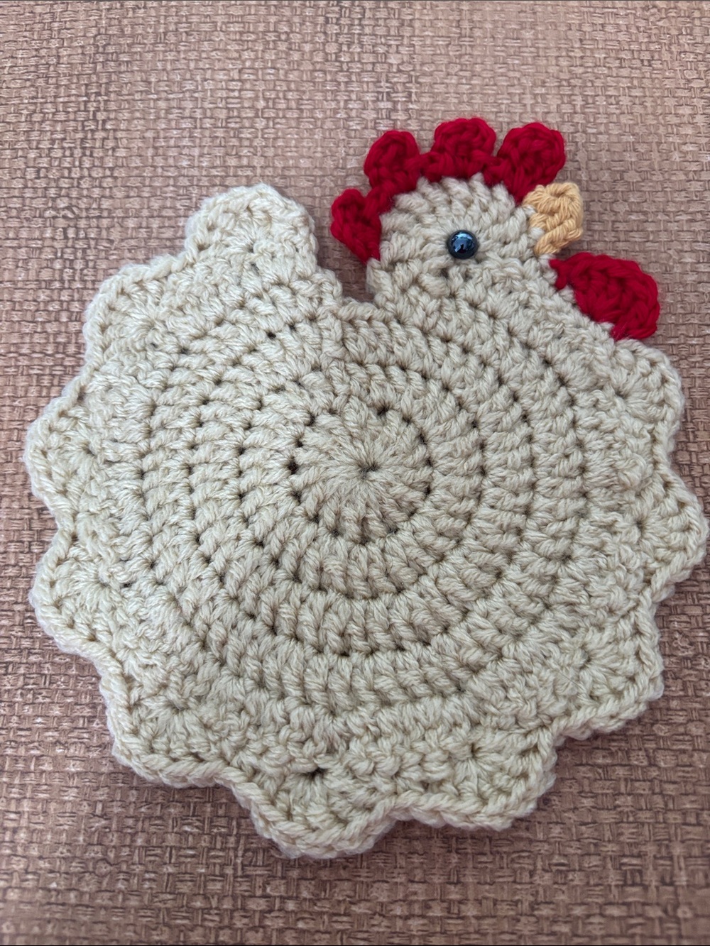 Handmade Crochet Chicken Coaster/Potholder